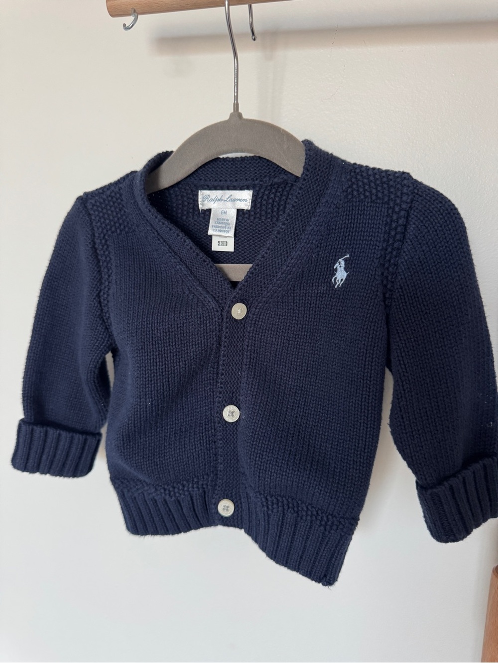 Ralph Lauren Navy Knit V-Neck Cardigan with Polo Pony